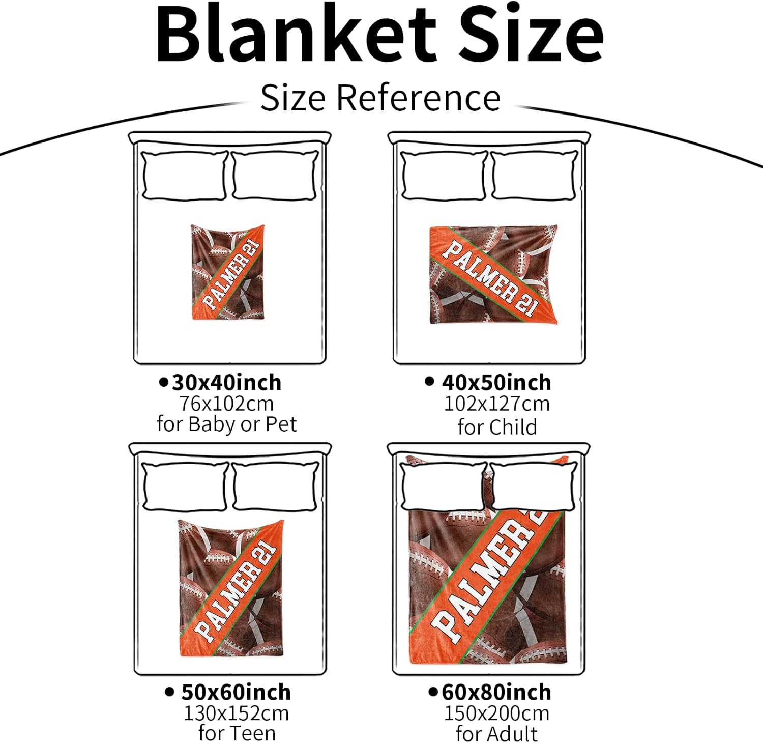 Personalized Football Baby Blanket Gifts: Custom Soft Flannel Fabric Blankets with Name Number for 0-6 Years Kids Boys Girls - Warm and Comfortable(50X60inch)
