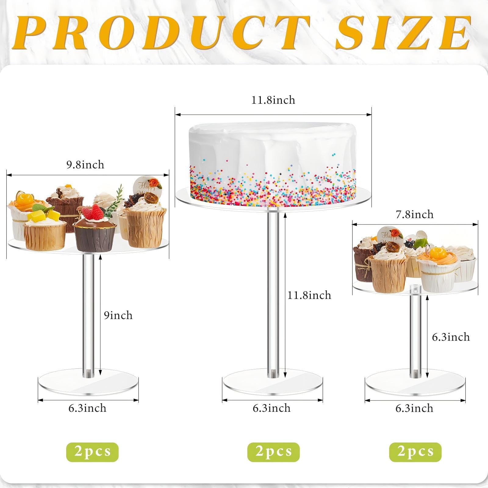 Hsei Lot de 6 présentoirs à gâteaux ronds en acrylique transparent | Ensemble de présentoirs à étages pour mariage, fête d'anniversaire, événement, plateau de présentation, desserts, pizzas