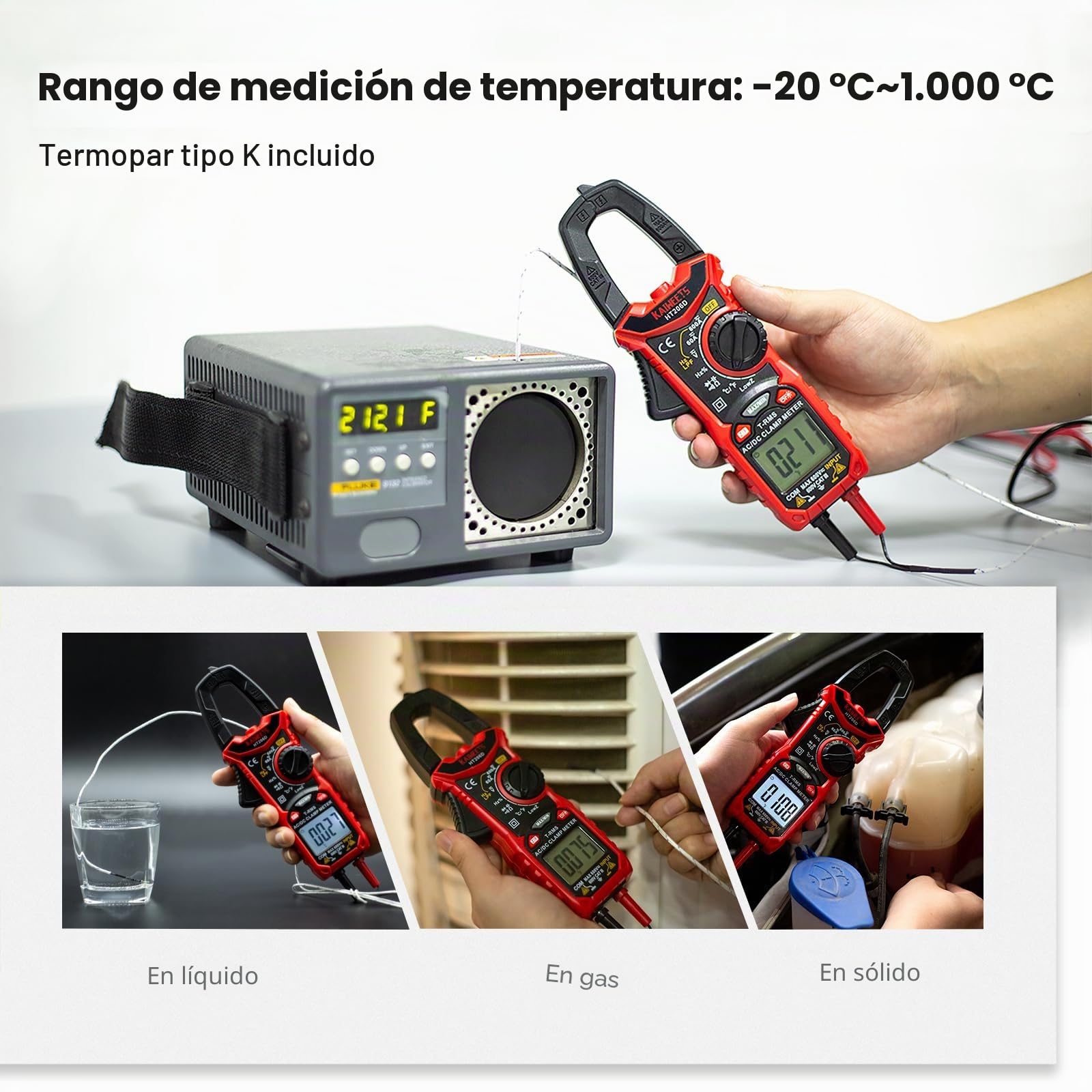KAIWEETS HT206D Digital Pinza Amperimétrica Profesional para medir 600A CA/CC Corriente y Tensión con 6000 Cuentas, Valor Real, Autorango, NCV, Pinza de Capacitancia, Resistencia, Bateria