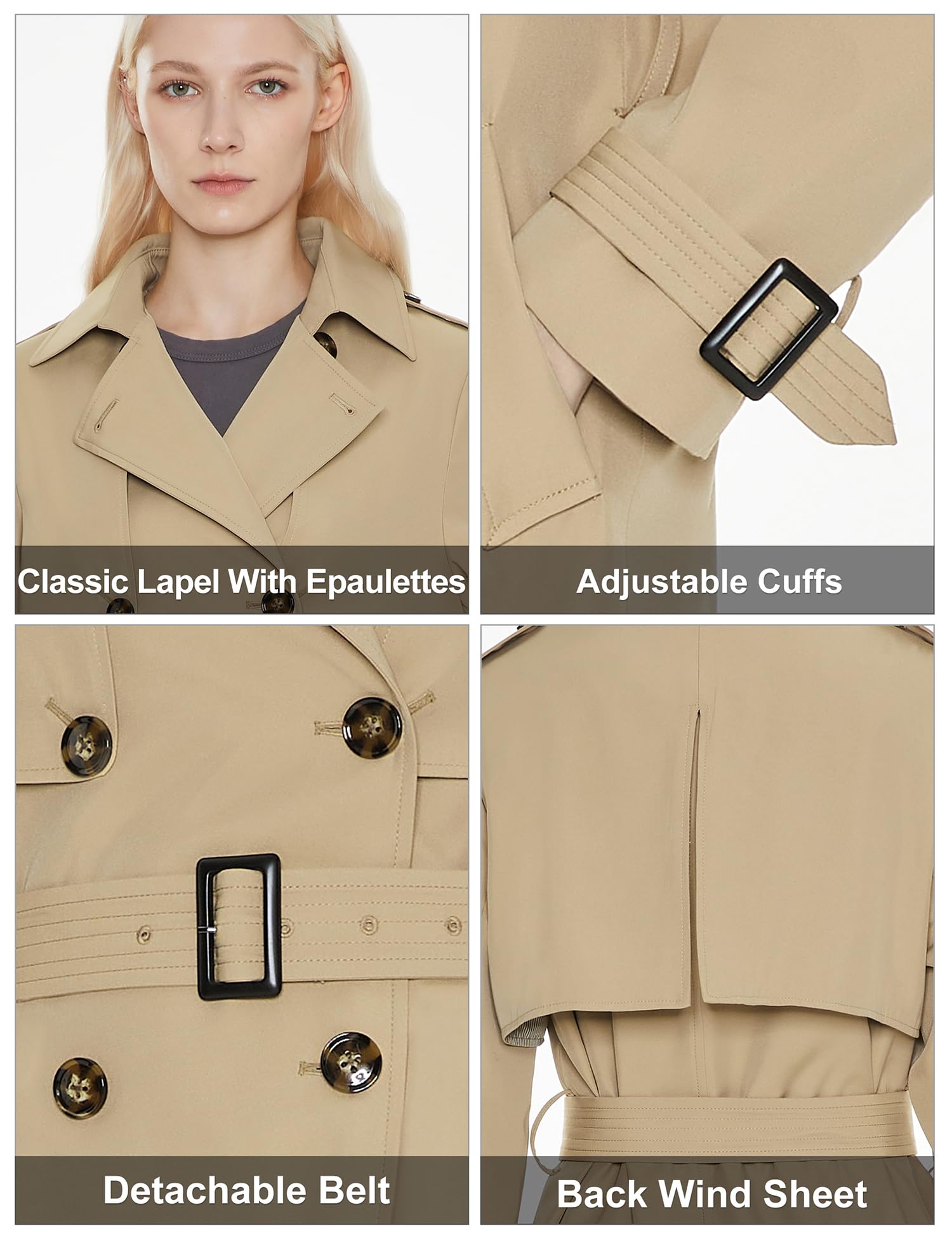 Orolay Damen-Trenchcoat Lang Zweireihig Klassischer Reversmantel mit Gürtel