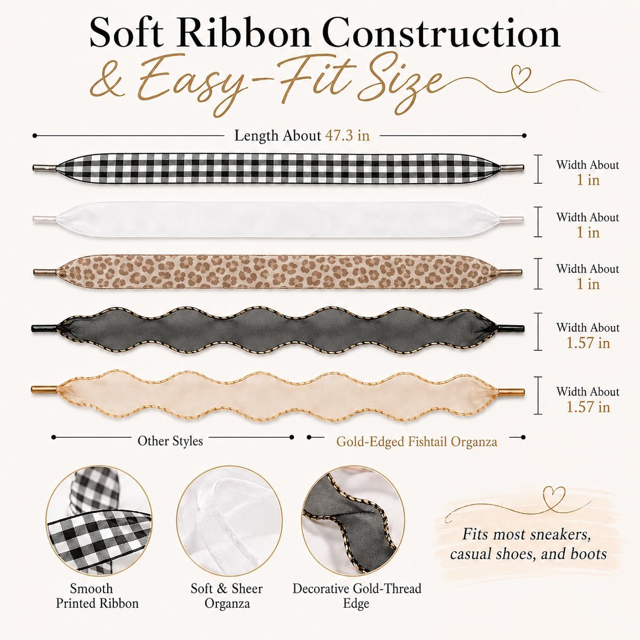 5 Pairs Shoe Laces for Sneakers, Fashion Soft Ribbon Shoe laces for Women Girls, Satin Flat ShoeLaces for Adults