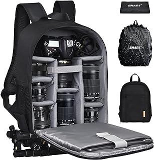EMART Camera Backpack with Removable Padded Dividers and Rain Cover, Camera Bag for SLR DSLR Mirrorless, Waterproof Camera cases for Sony Canon Nikon, Tripod, 13" Laptop (Only Camera Backpack)