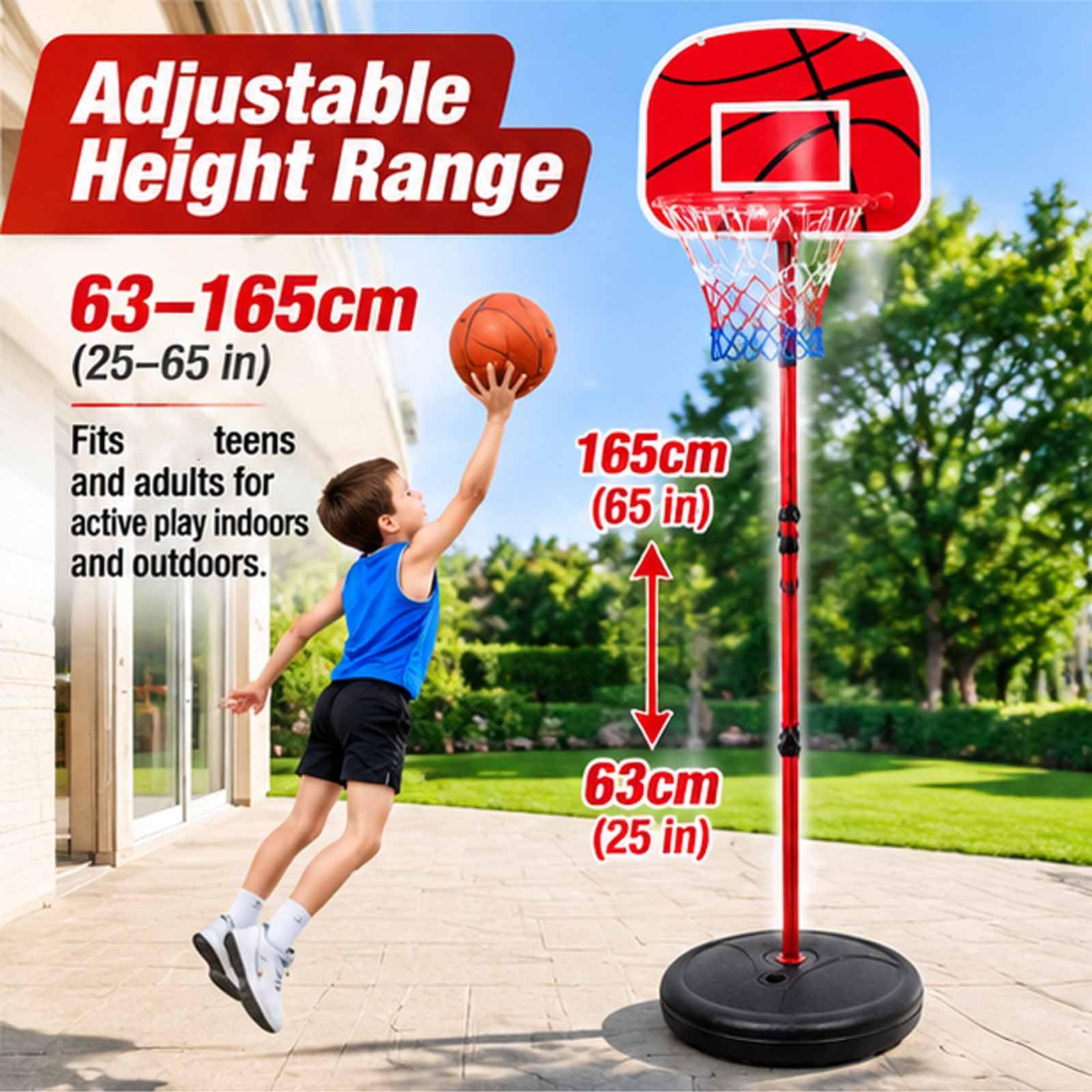 Aro de Baloncesto portátil, Altura Ajustable de 63-165 cm
