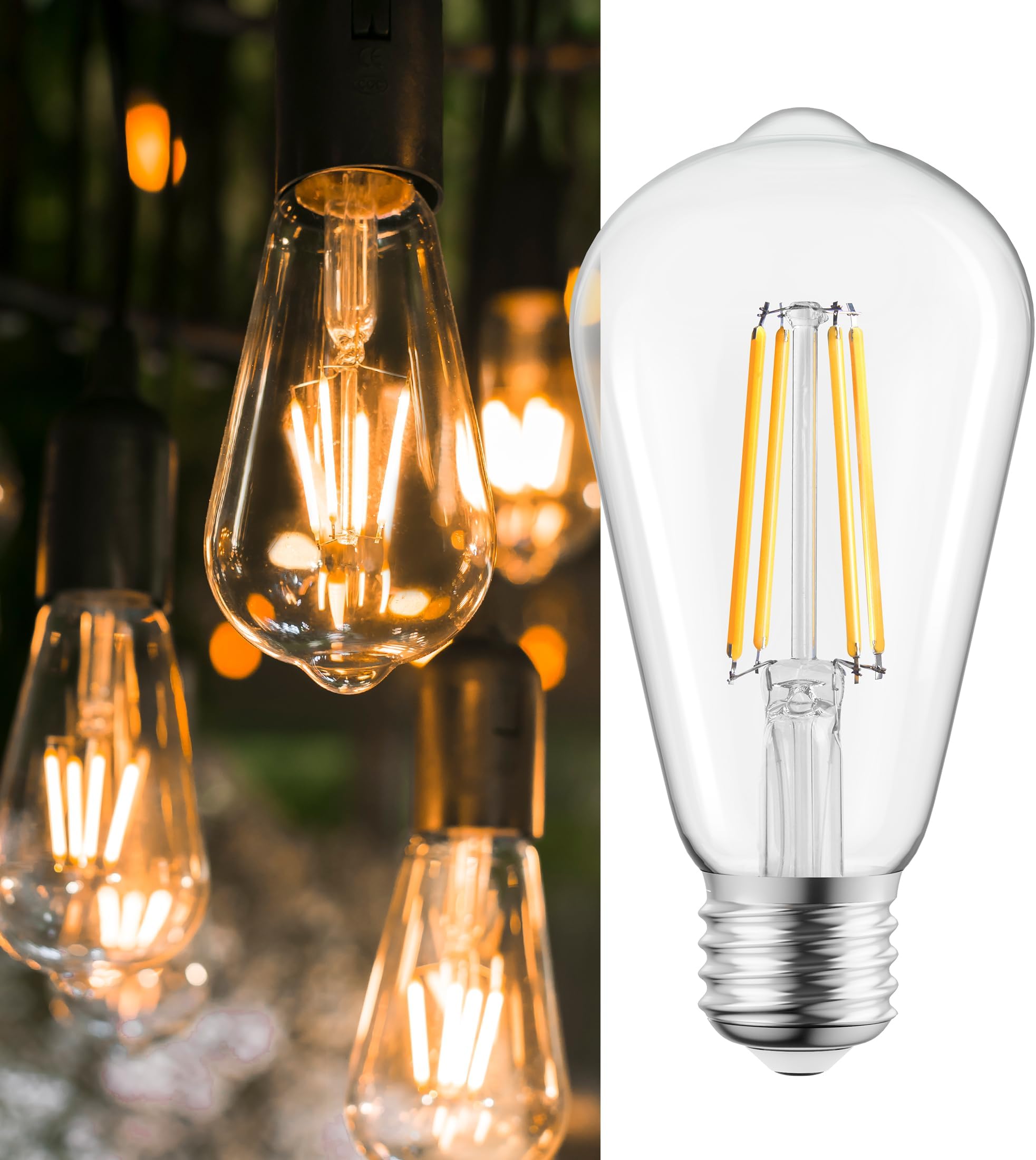 LED Edison Light Bulbs，6Pcs Vintage 6 Watt，Equivalent 60W Incandescent Light Bulbs，E26 Base Non Dimmable Decorative Antique Filament Light Bulbs with 85+ CRI，Warm White 750 lumens Lighting