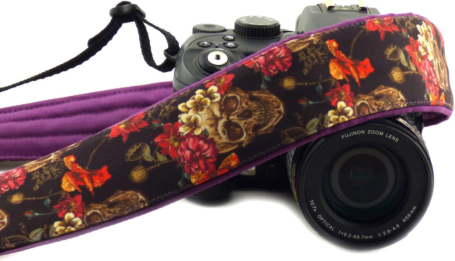 Sugar Skulls Camera Strap, Dia de los Muertos, Purple Camera Strap, Day of the Dead, DSLR Camera Strap, Halloween Camera Strap; 231