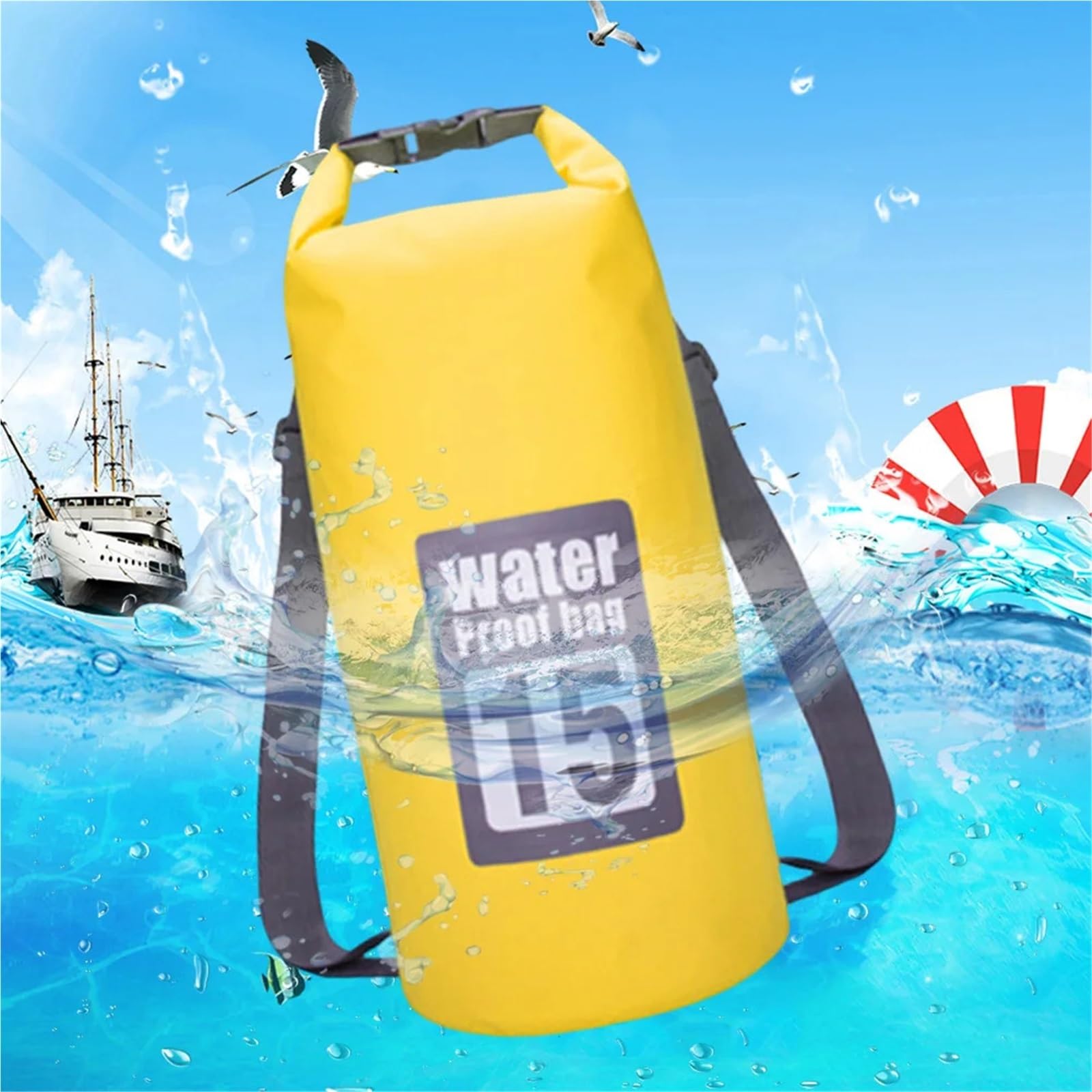 Borsa Nuoto Sacca galleggiante impermeabile per il nuoto all'aperto, con parte superiore arrotolabile, per kayak, rafting, canottaggio, trekking sul fiume(Yellow 30L)