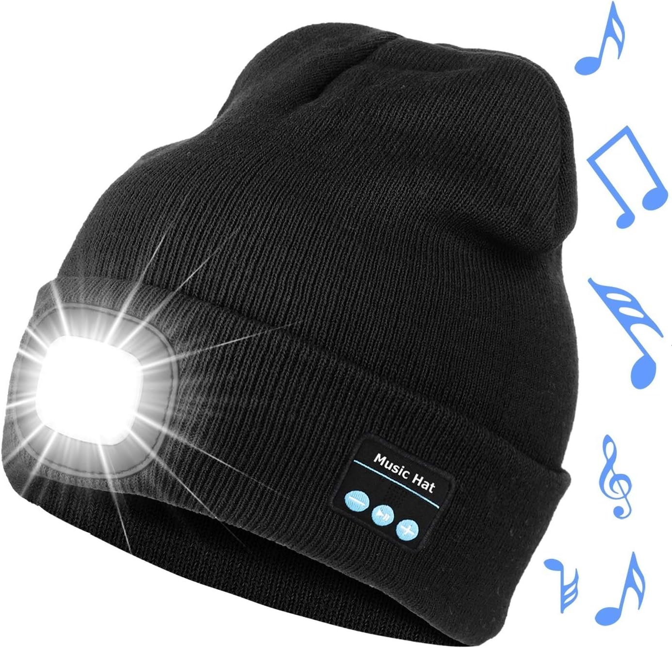Bosttor Bluetooth Beanie Hat with Light, Headlamp Cap with Headphones and Built-in Speaker Mic, Gifts for Men Women Teen
