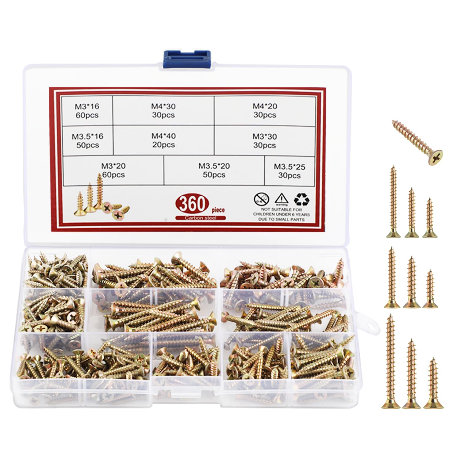 Set di 360 viti, set viti per legno, viti autofilettanti per legno e metallo, Viene fornito con scatola di immagazzinaggio, perfetta per progetti fai da te e riparazioni
