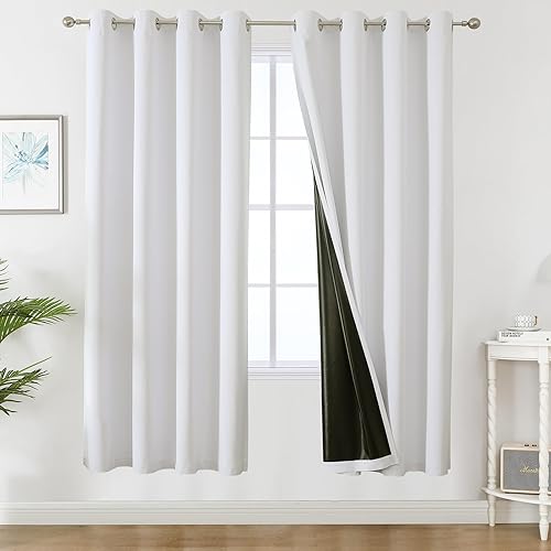 Miniatura 33 de Estelar Textiler Cortinas opacas 100% blancas para habitación, cortinas opacas con aislamiento térmico y bloqueo total de luz con ojales de 84