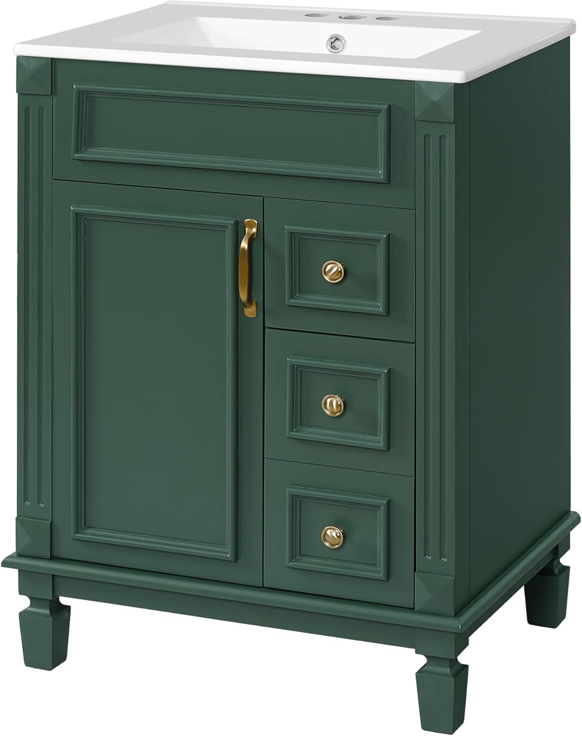 Merax 24" Bathroom Vanity with Sink Combo, Modern Painted Bathroom Cabinet Vanity with 2 Drawers and Storage, Vintage Metal Handle, Ceramic Sink Top, Solid Wood Frame