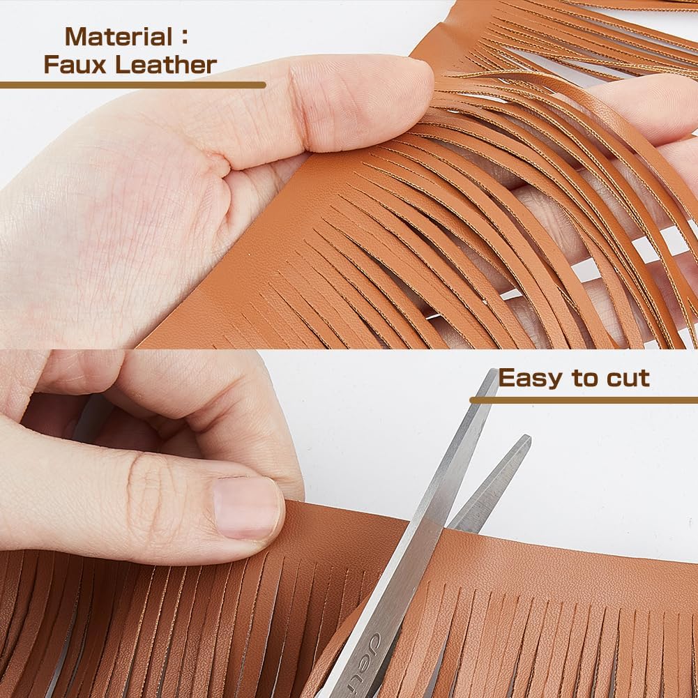 SUPERFINDINGS 1Pc 2M PU Leather Suede Fringe Trim 0.11inch Width Orange Tassel Ribbon Double Side Leather Sewing Tassel Fringe for DIY Craft Skirt Dress Curtain Clothing Handbag Sewing