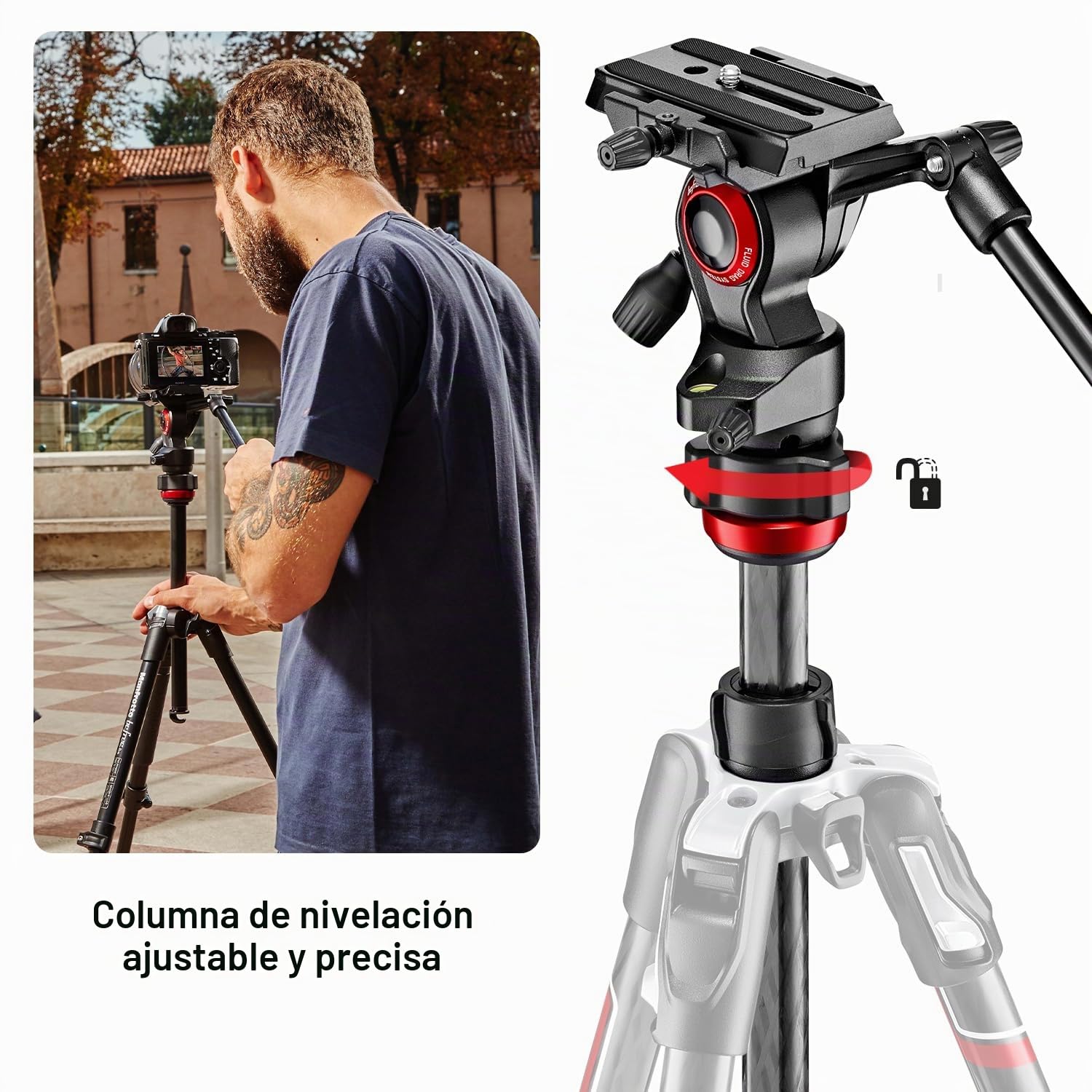 Manfrotto MVKBFRTC-LIVE Manfrotto befree Live Kit Twist Carbon con Fluid de Cabezal de vídeo, Blanco/Rojo