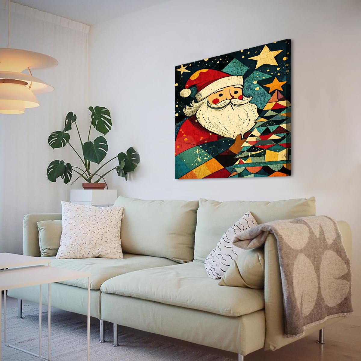 CHERHERART Święty Mikołaj płótno płótno sztuka ścienna abstrakcyjna choinka wydruki plakat retro na święta święta vintage malarstwo ścienne 50 x 50 cm rama wewnętrzna