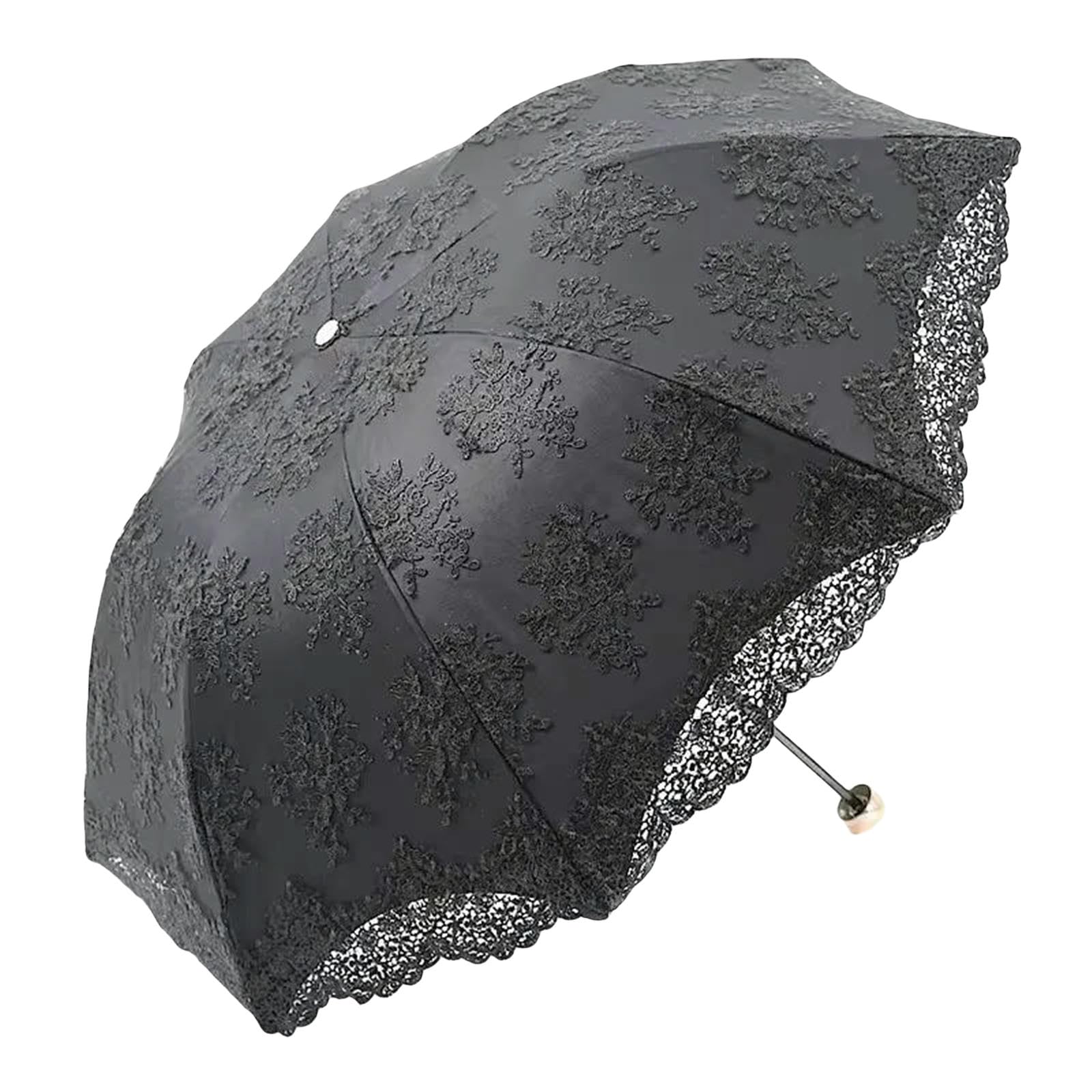 Regenschirm Spitze Sonnenschirm Frauen Sonnenschutz Winddicht 3 Falten Uv Schutz Lady Sonnenschirm-schwarzer