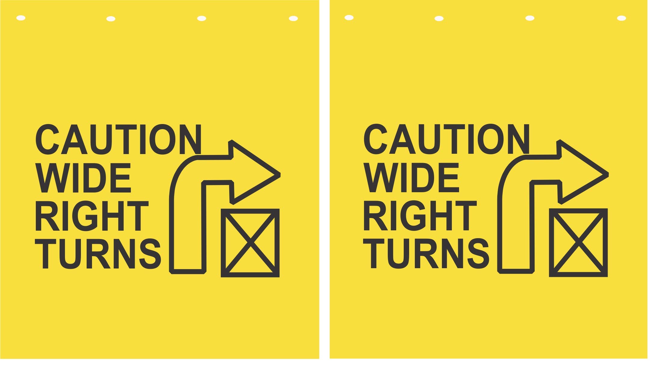 Denco Caution Wide Right Turns Black and Yellow Heavy Duty Semi Truck Mudflaps - 24 x 30 x 3/16" - Set of 2