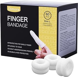 Dimora Finger Cots, Pack of 60 (Large Size) Finger Protectors, Breathable Bandages for Wound Care, Stretchy Sleeves for Gardening, Fitness and Cargo Handling, White