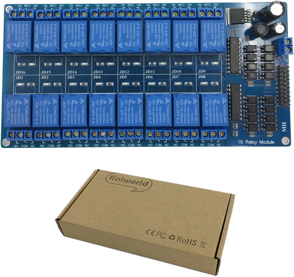 Haiworld 16 Channel DC 12V Relay Module for Arduino UNO R3 MEGA 2560 1280 DSP ARM PIC AVR STM32 Raspberry Pi
