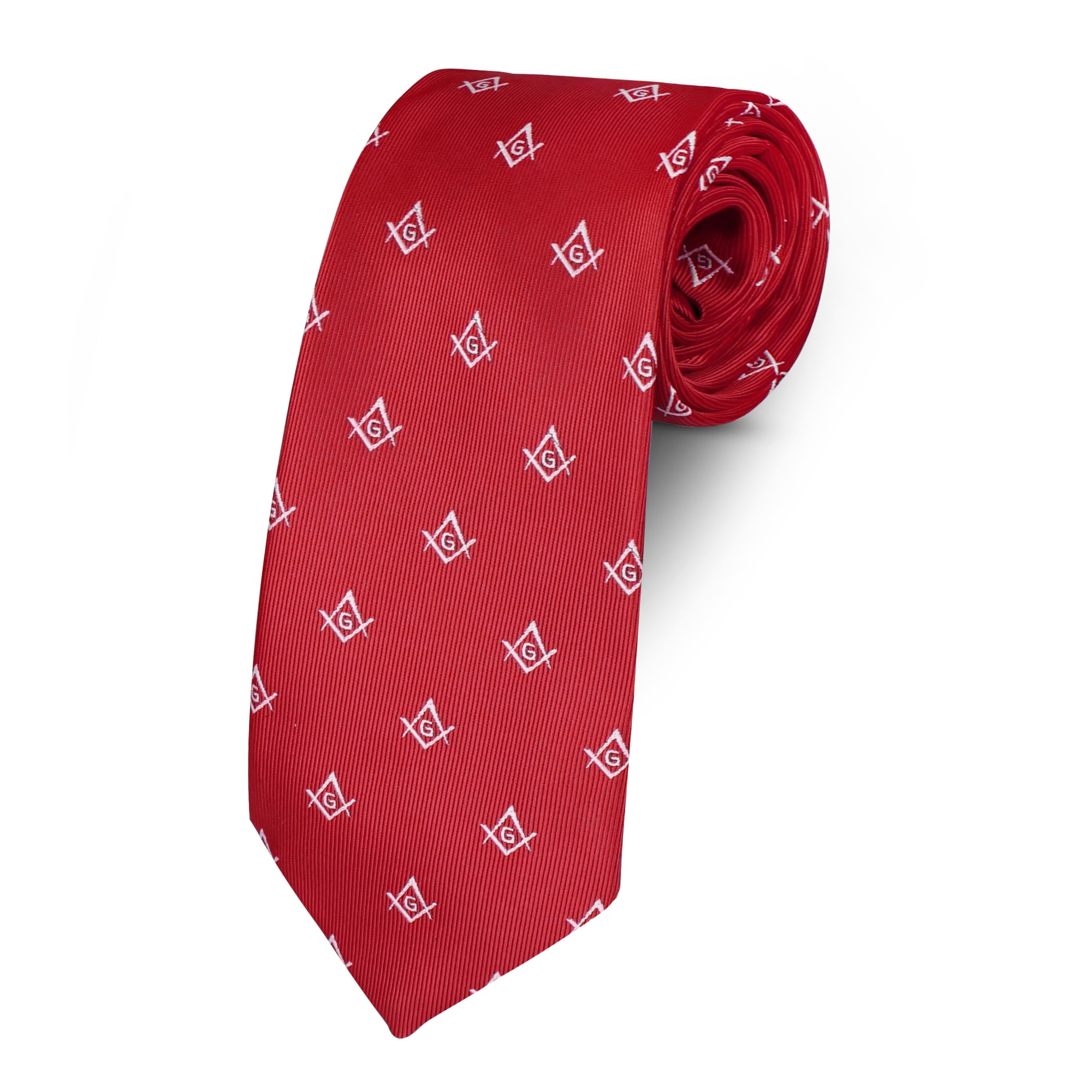 UzairUmair Masonic Regalia Craft Masons Neck knitted Woven Silk Tie with square and compass Red/White
