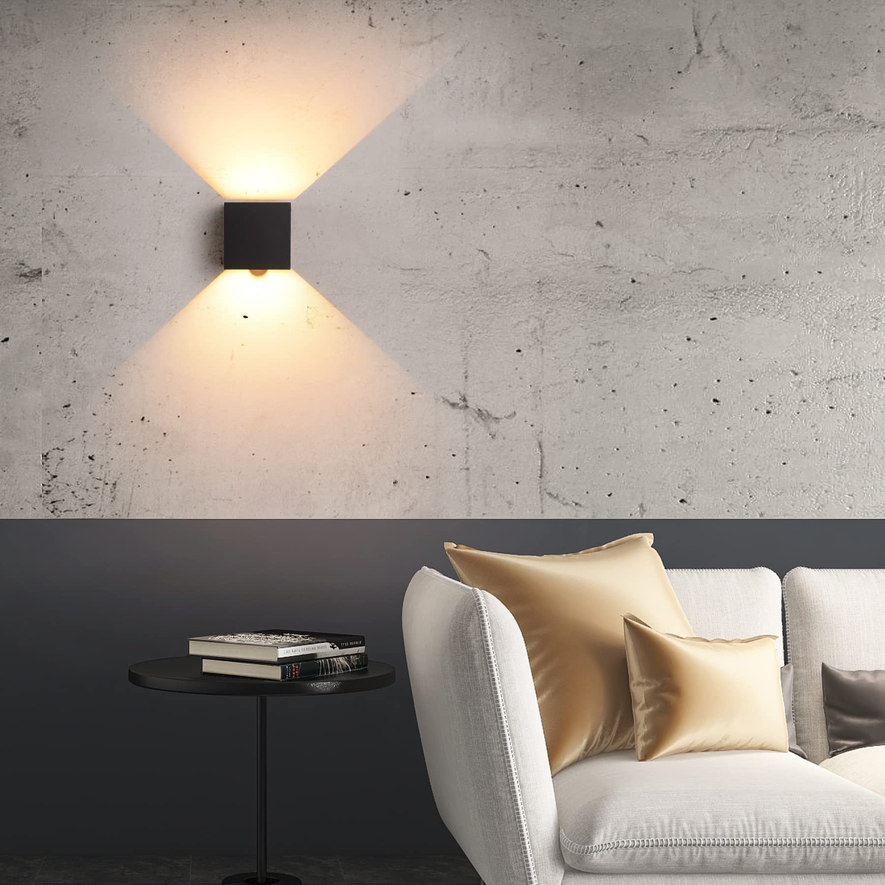 2 lámparas LED de pared para interiores y exteriores con sensor de movimiento, 12 W, 3000 K, luz blanca cálida, lámpara de pared moderna, impermeable IP65, iluminación de pared con ángulo de haz