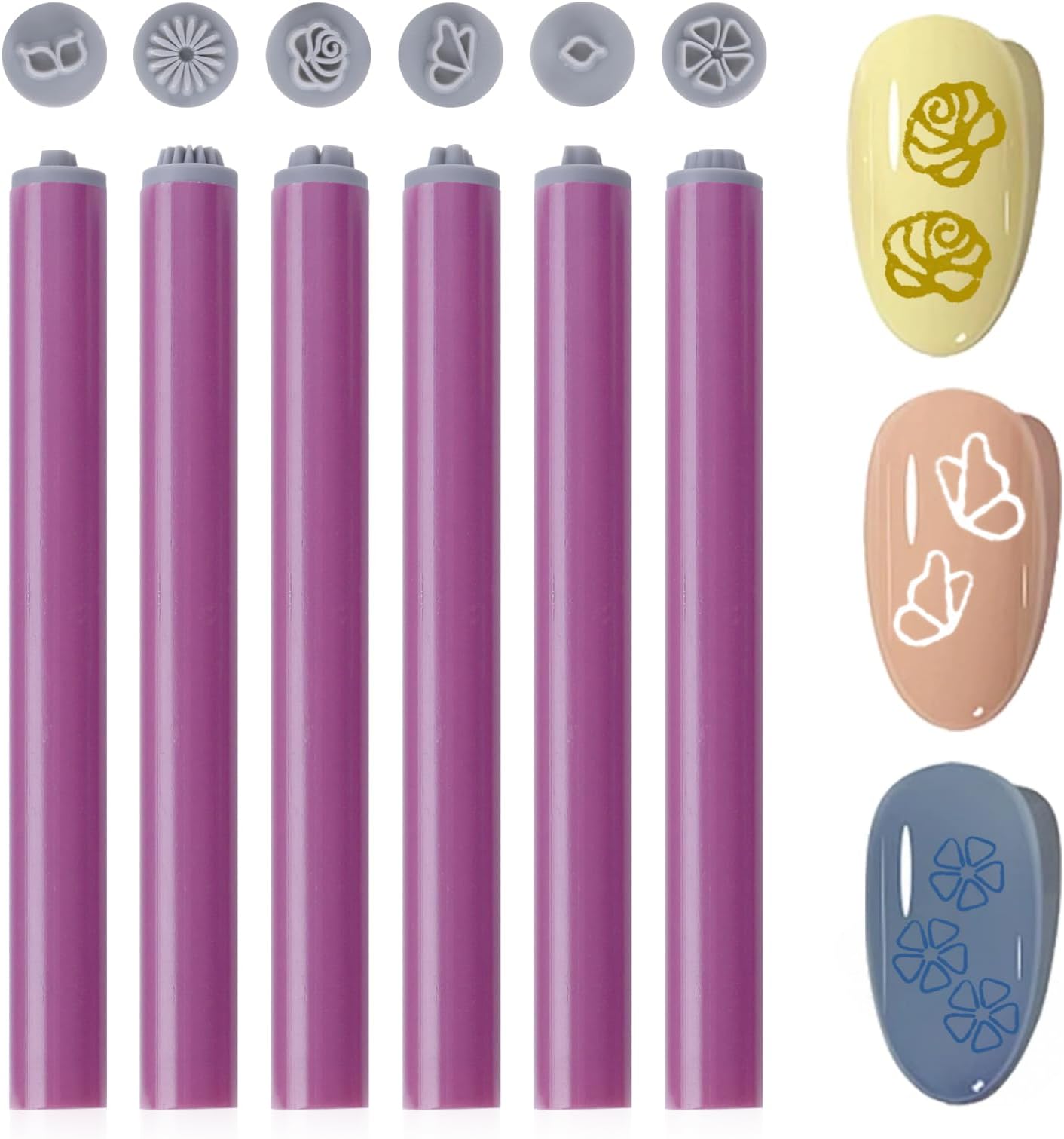 SGQTZDZQ6Pcs Nail Art Stamp Pen Set, Nail Tools Nail Art Pen with 6 Different Patterns, Nail Stamp French Tip Nail Tool for Diy & Professional Use