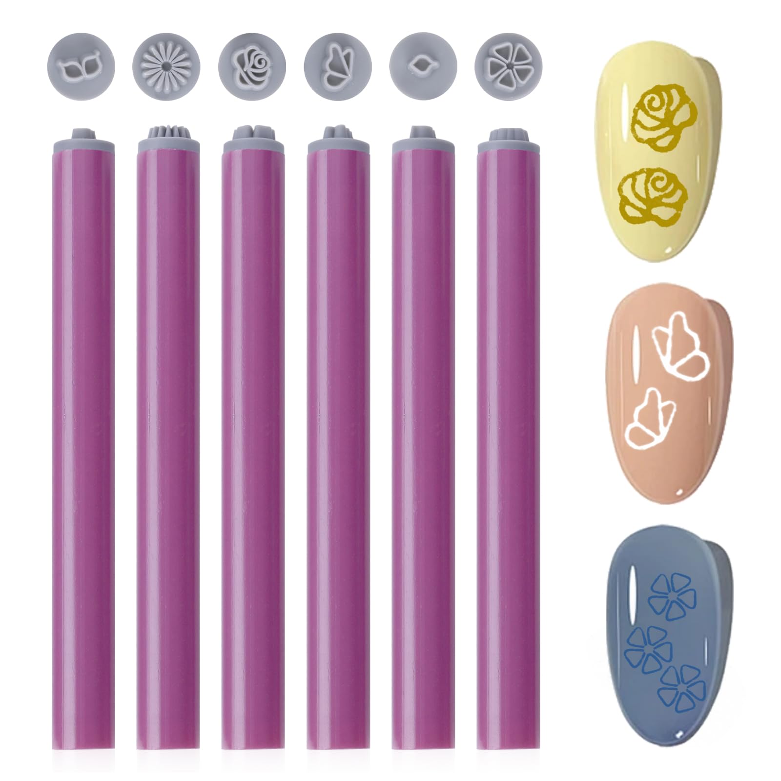 SGQTZDZQ6Pcs Nail Art Stamp Pen Set, Nail Tools Nail Art Pen with 6 Different Patterns, Nail Stamp French Tip Nail Tool for Diy & Professional Use