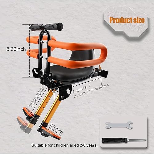 Miniatura 21 de Asiento trasero de bicicleta para niños con respaldo grueso, asiento trasero de bicicleta para niños de 2 a 8 años, talla única (negro, a)