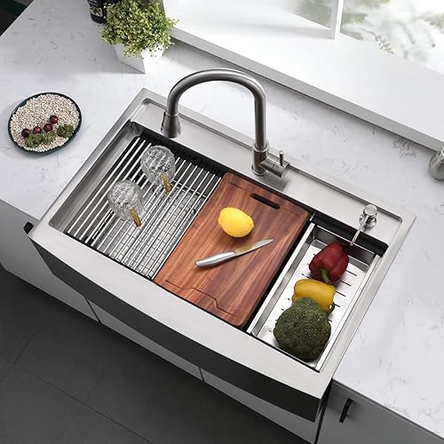 Miniatura 24 de Fregadero de acero inoxidable de 33 pulgadas con estación de trabajo estilo casa de campo, 33 x 22 pulgadas, fregadero de estación de trabajo Acero