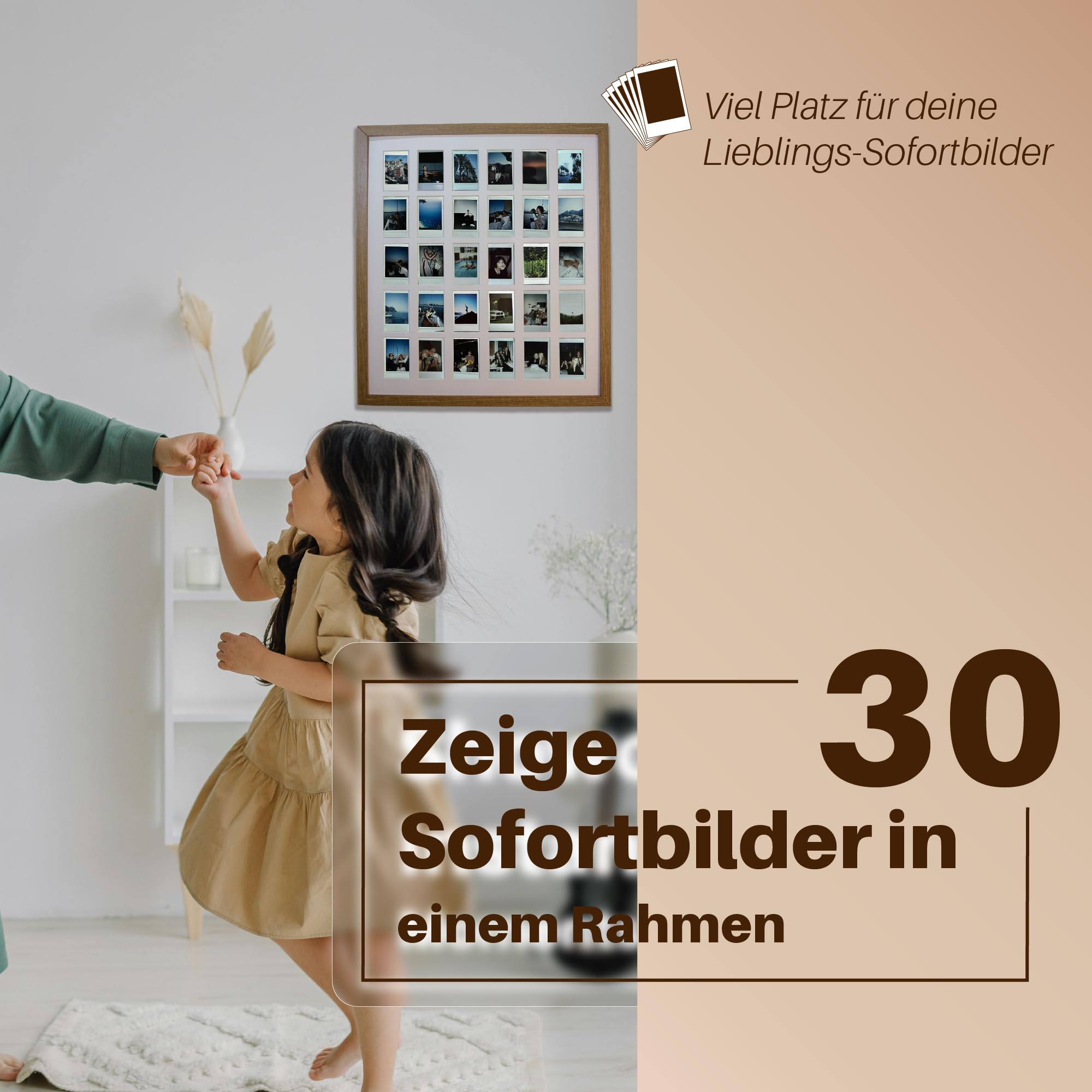 Tapeera Bilderrahmen Collage Wanddeko für Fujifilm Instax Mini, Fotocollage Mehrfach-Bilderrahmen für 2x3 Zoll Fotos (Schwarz, 30 Öffnungen)