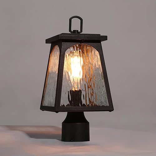 Miniatura 2 de classy leaves Luces de poste para exteriores, lámpara de granja negra, lámpara de poste impermeable trapezoidal exterior con vidrio ondulado de agua