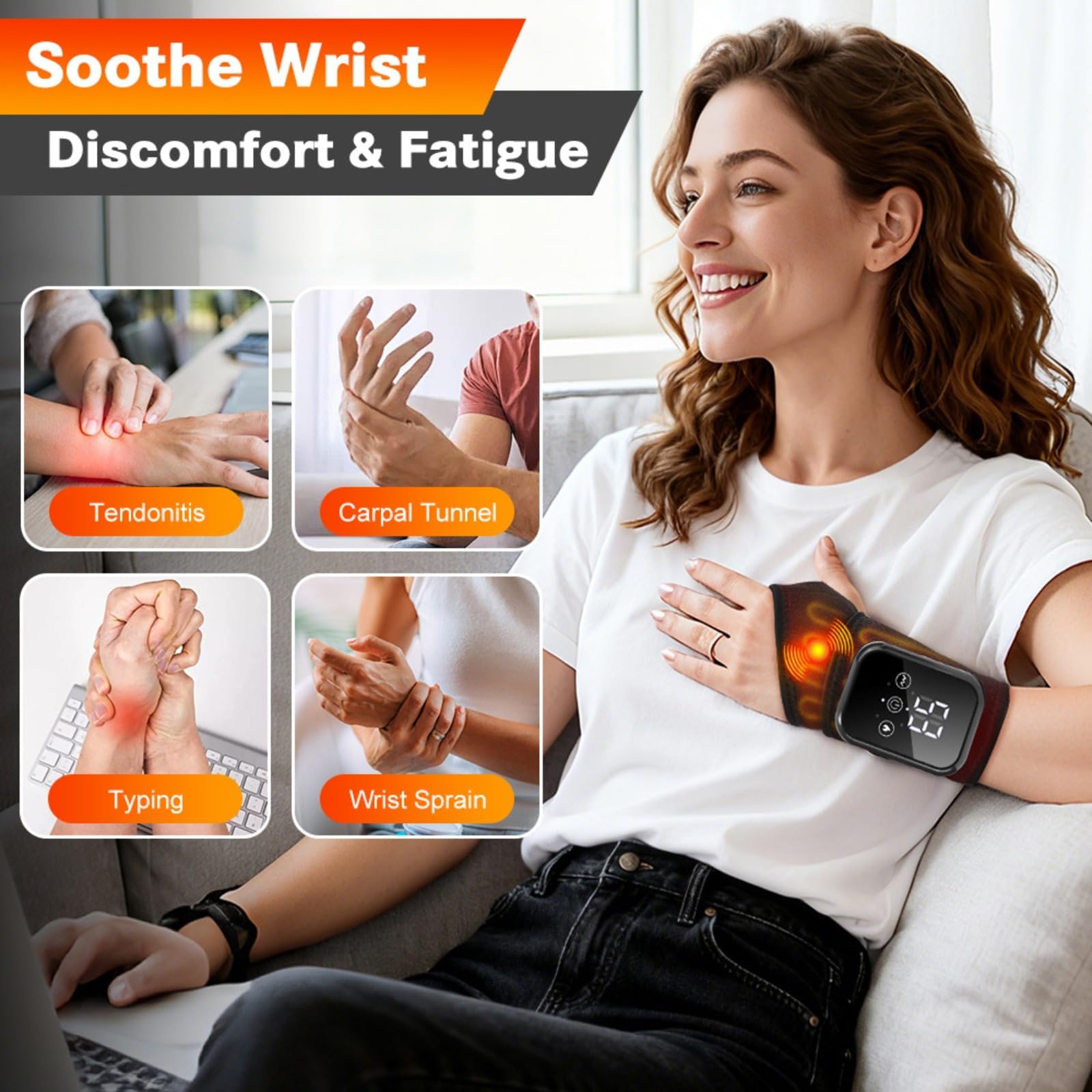 Masajeador eléctrico de muñeca,Almohadilla Térmica Para Muñeca,Masajeador Vibratorio Y Calentador Recargable,Masajeador De MuñEca Ajustable Paraalivios De Artriti, Tendinitis (Gray)