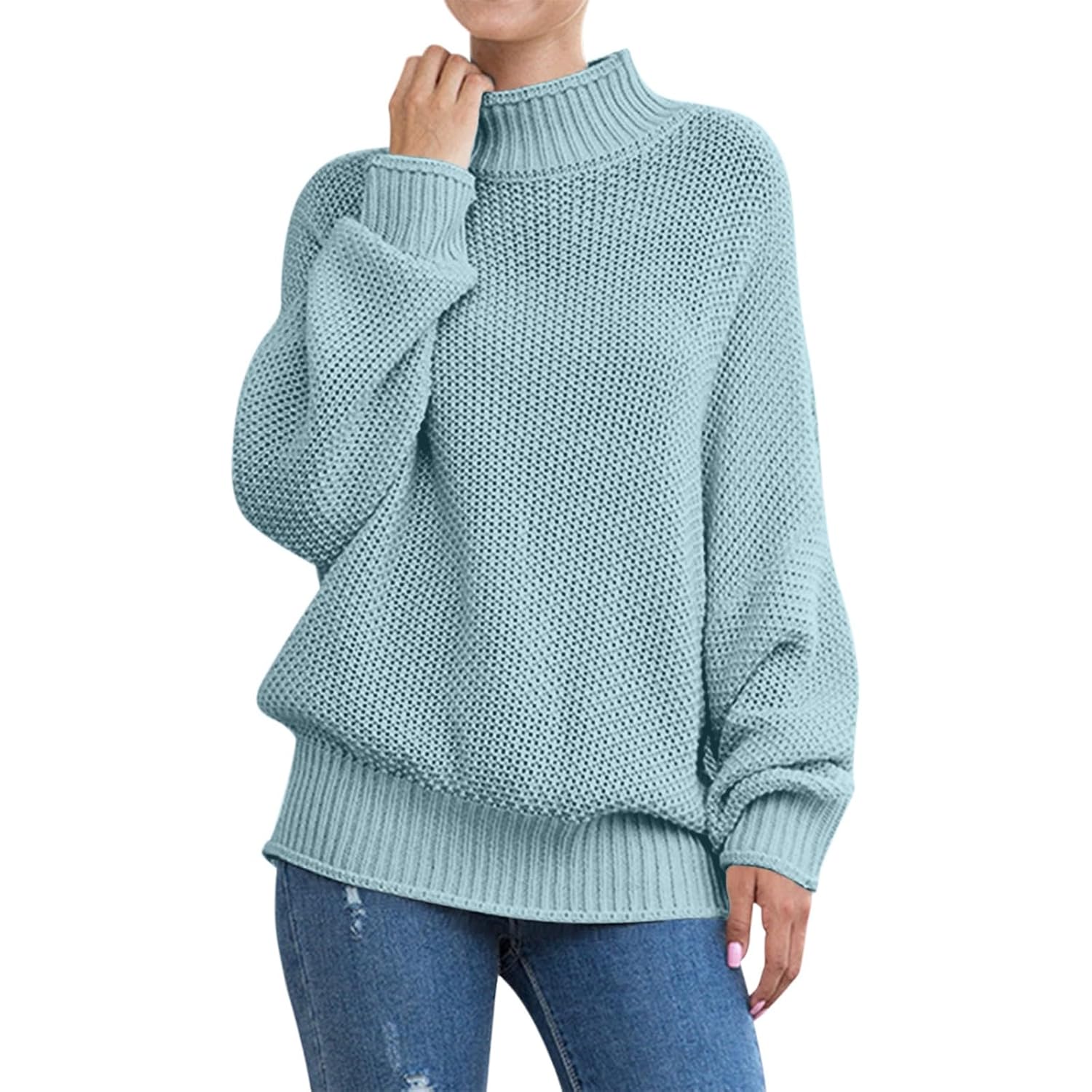 Womens Turtleneck Oversized Sweaters Batwing Long Sleeve Pullover Sweater Loose Chunky Knit Jumper Tops