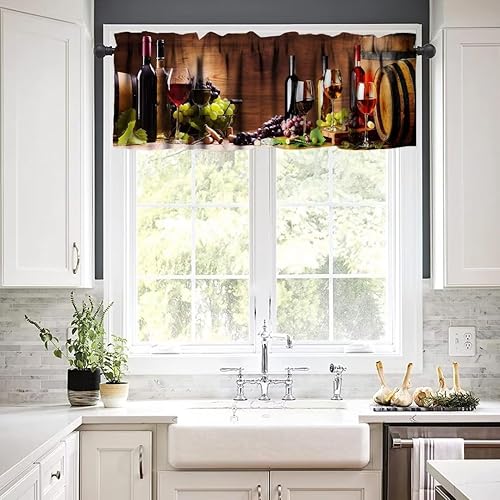 Miniatura 60 de Cenefa de cortina de chef para decoración de ventanas, panel de cortinas cortas con bolsillo para barra de cocina, gourmet en rojo burdeos, cortinas