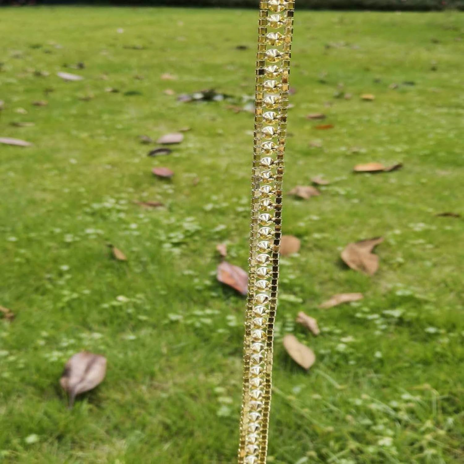 1 Yard Pearl Rhinestone Chain, Crystal Rhinestones Pearl Chain Trim for Crafts Wedding Dress Decoration (Gold)