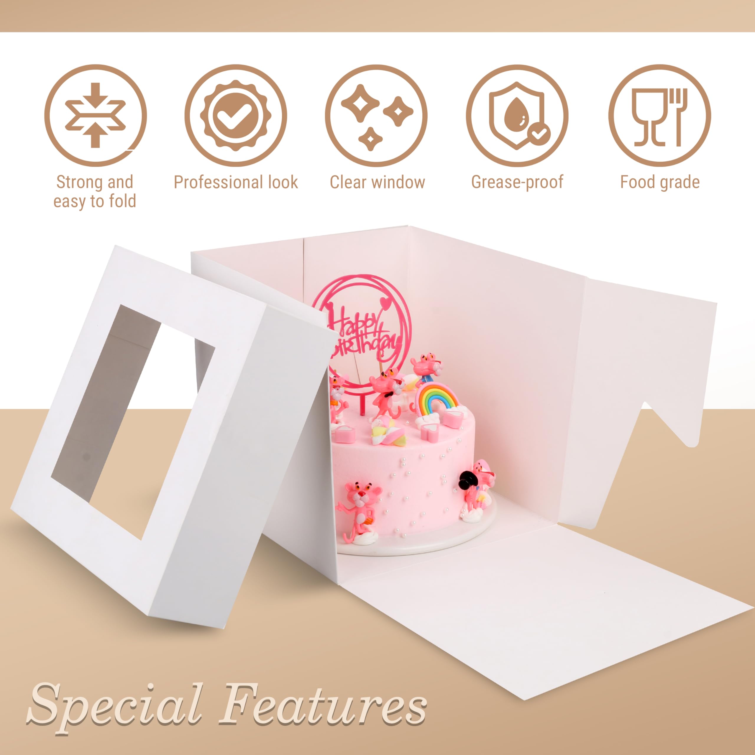 Cakebon Modernas y elegantes cajas blancas para tartas de 10 pulgadas con ventana (paquete de 6) – perfectas para cumpleaños, bodas y fiestas