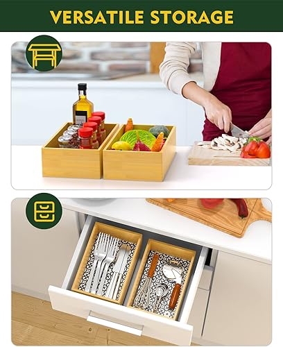 Miniatura 6 de VenDotbi Organizador de cajones de bambú, organizador de cajones apilable multiusos para cocina, baño, escritorio de oficina, maquillaje, joyas,