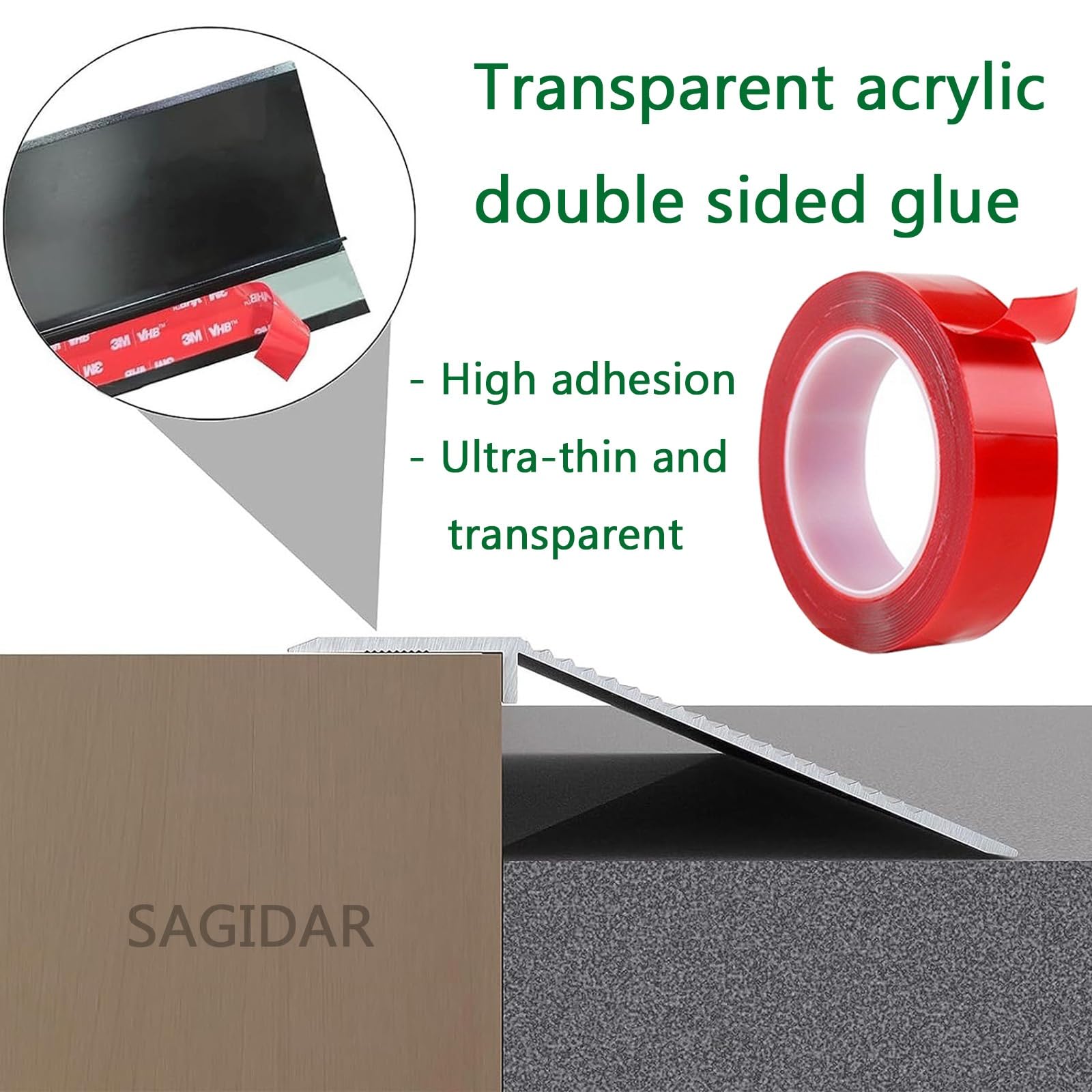 SAGIDAR Barre De Seuil Multiniveau, Bandes De Transition De Seuil, Seuil De Porte Barre, Rail De Transition en Aluminium, Robuste Et Durable, Baguette Recouvrement Large 10cm, Facile À Couper