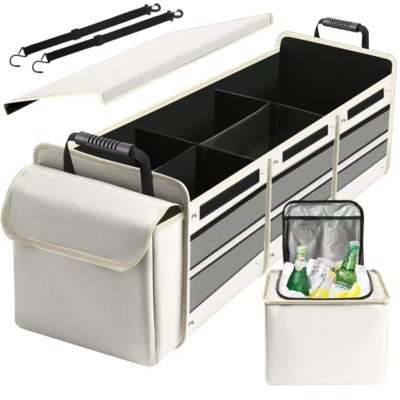 Organizador para Porta-Malas AOPHY com 3 Compartimentos e Bolsa Térmica Bege