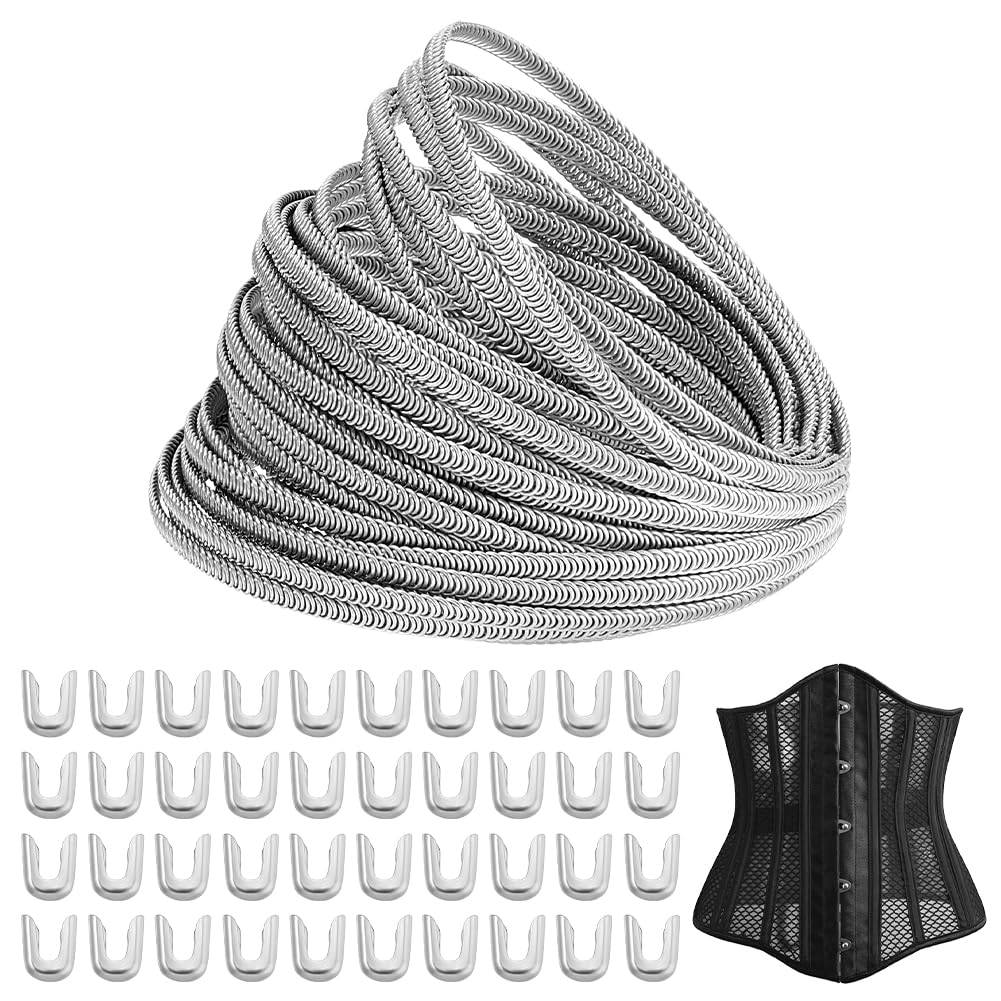PH PandaHall 11 Iarde Spirale in Acciaio Inossidabile Corsetto Stecche Sostegni Stecche Flessibili per La Creazione di Abiti Fai Da Te Artigianato con 40 Punte di Steccatura 4.5mm di Larghezza