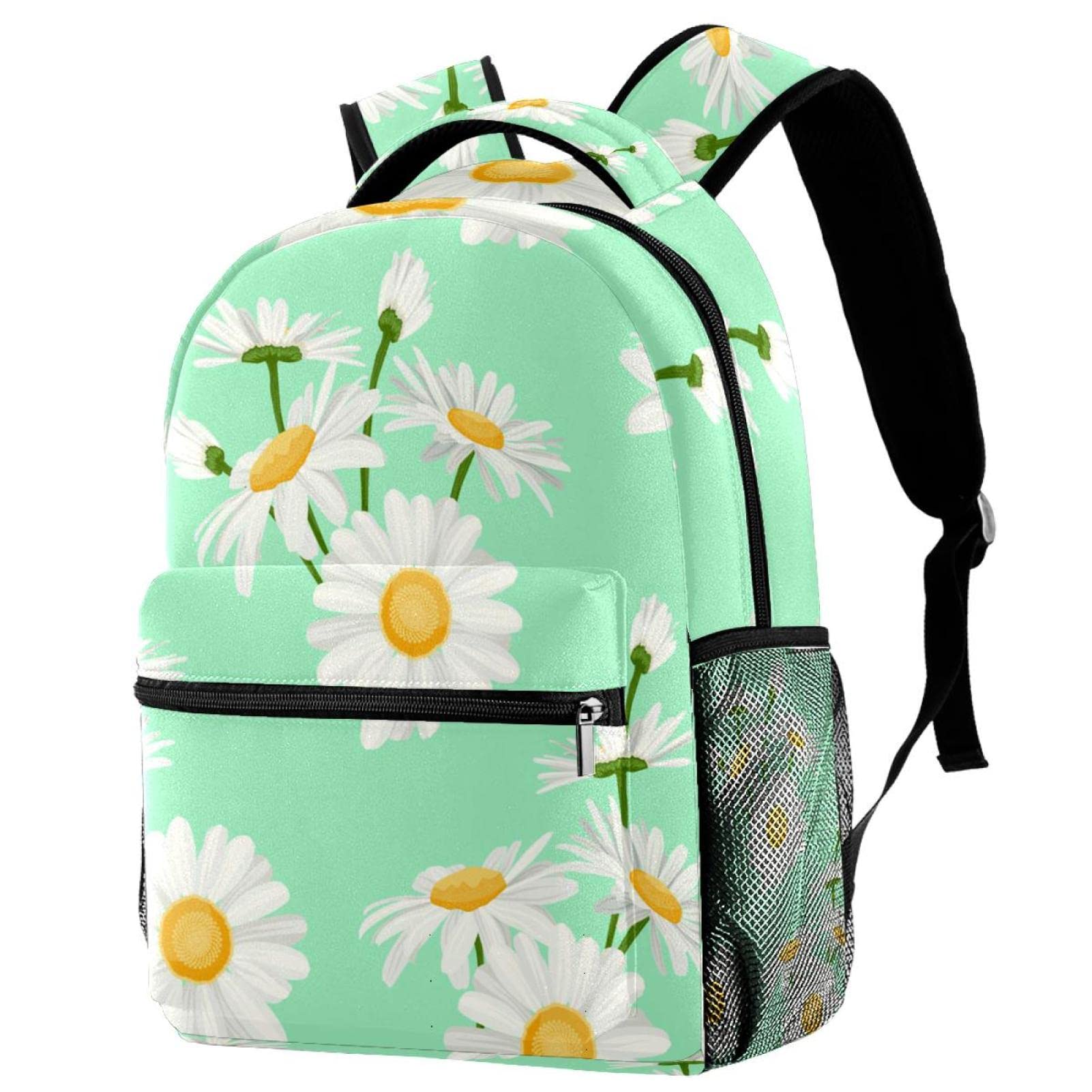 Mochila para portátil cómoda y ligera con diseño de margaritas negras 7
