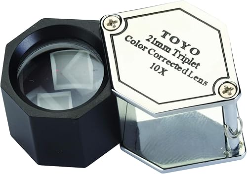Toyo Lupa hexagonal profesional de joyero con aumento 10X con lente triplete de 0.827 in, cromo