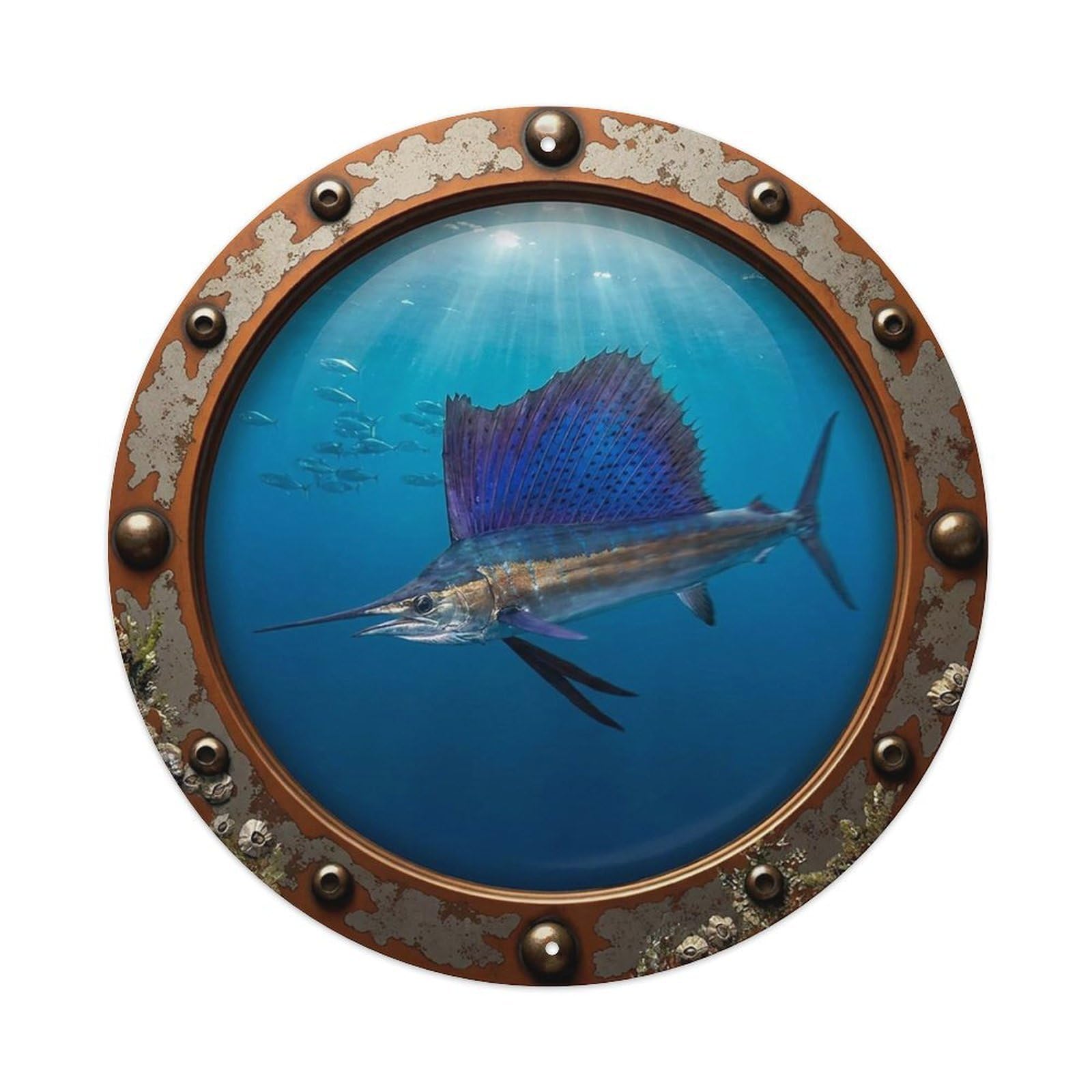 Gead 8X8inch Style Vintage Porthole Sailfish Nautical Window View Metal Tin Sign