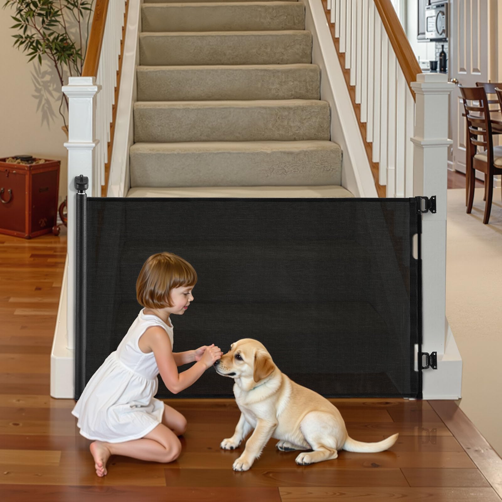 VEVOR Retractable Baby Gate, Extends to 1450 mm Wide, 980 mm Tall, with Security Lock, Easy to Use