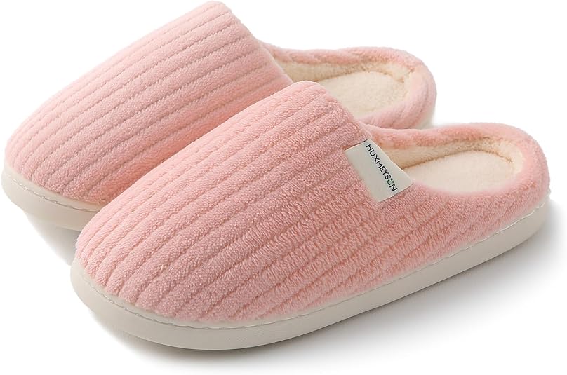 HUXMEYSON Slippers for Women, Warm Memory Foam Comfy House Slippers with Anti-Skid Rubber Sole for Indoor and Outdoor