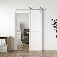 Vista 10 de Puerta corrediza de granero MDF de 48 x 80 pulgadas con kit de herrajes para puerta de granero de 8 pies y asa, agujeros preperforados, fácil