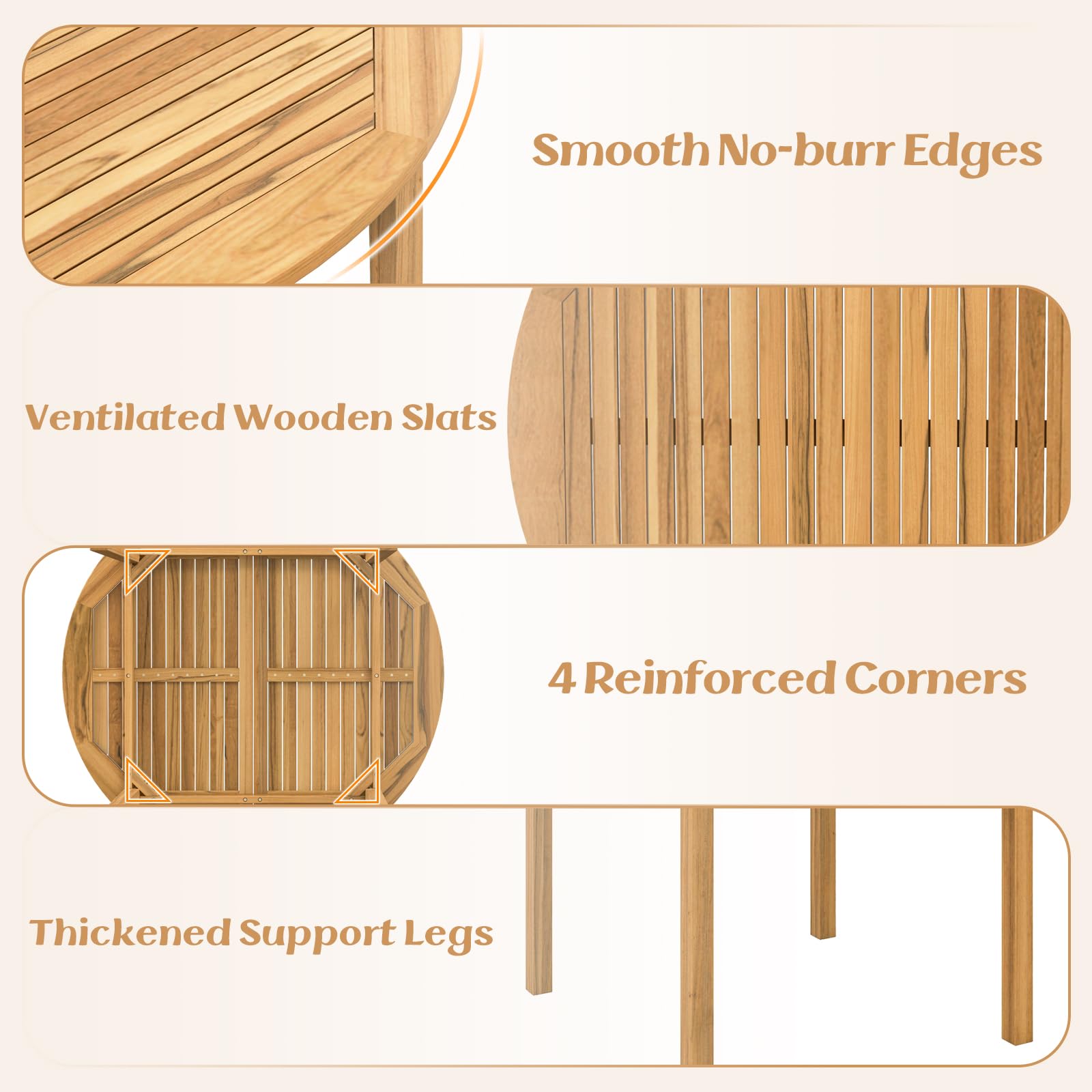 GIANTEX Tavolo da Pranzo Rettangolare da Giardino in Legno di Acacia | Foro Ø5 cm per Ombrellone, Capacità per 4 Persone, Dimensioni 100 x 100 x 75 cm, per Terrazza e Patio