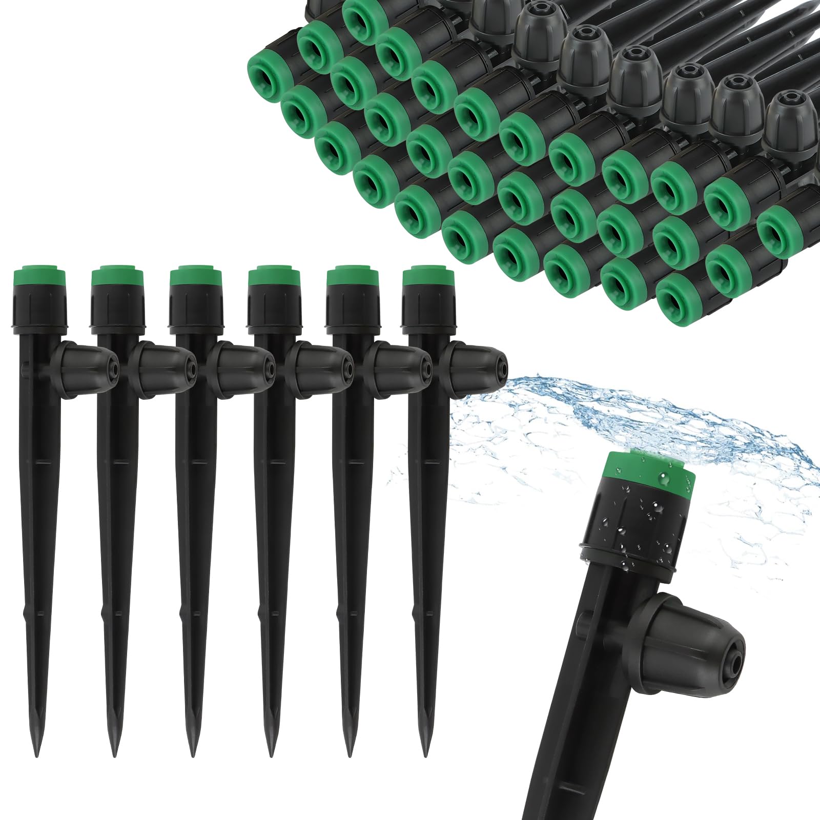TOROKOM 1/4" Drip Irrigation Drippers with Lock, 50PCS Drip Irrigation Emitters for 4/7mm Tube, Adjustable 360 Degree 8 Holes Water Flow Sprayer Micro Spray Drip System Parts for Lawn Yard (Green)