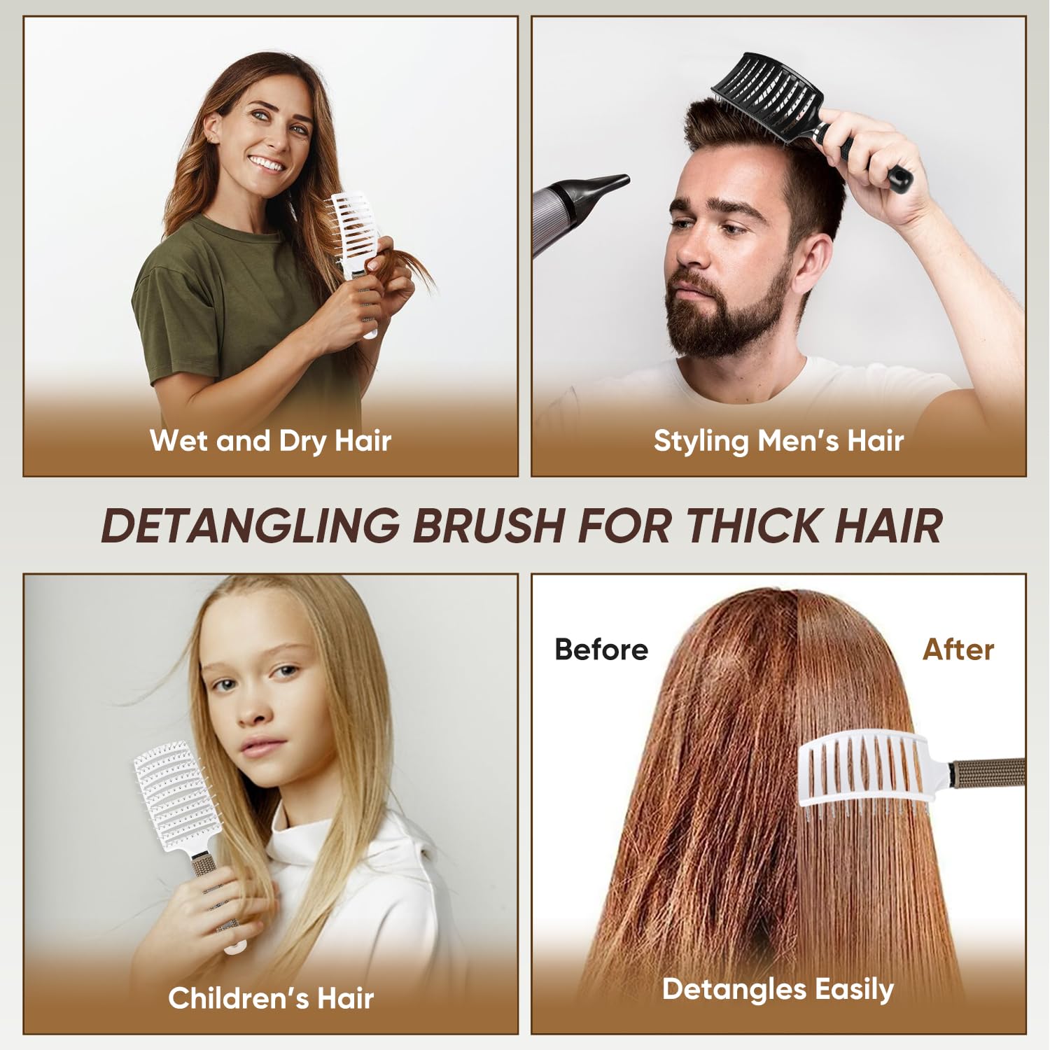 Haarbürsten für schnelleres Föhnen, gebogene belüftete Haarbürste für Damen, Herren, Kinder, professionelle Entwirrungsbürste für trockenes, nasses, dickes, lockiges, glattes Haar (2 Stück,
