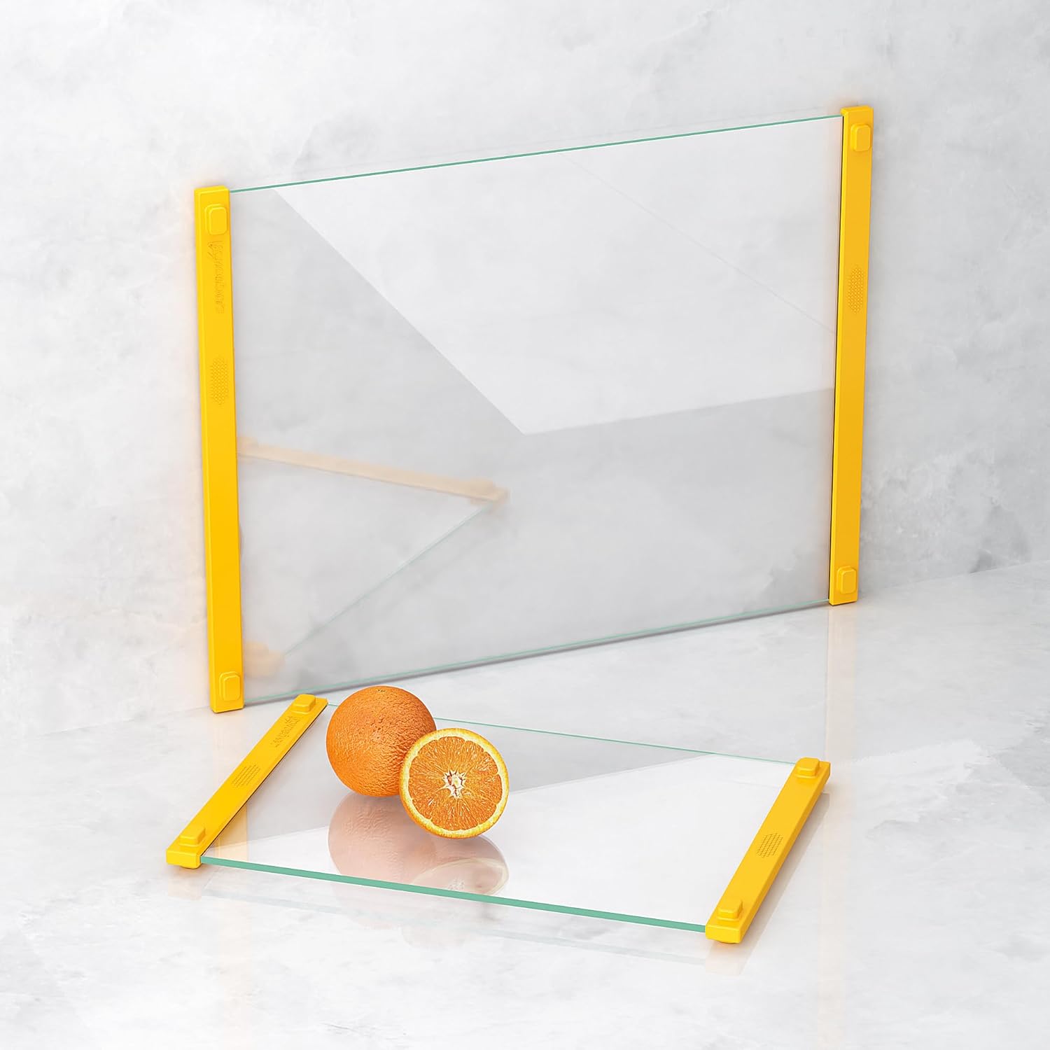 2 PCS Tempered Glass Cutting Board for Kitchen with Rubber Handle-Non Anti slip and Easy to Grip,Dishwasher-Safe Glass Cutting Board, Ideal for Kitchen and Serving Tray (Yellow-12*8″&16*12″)