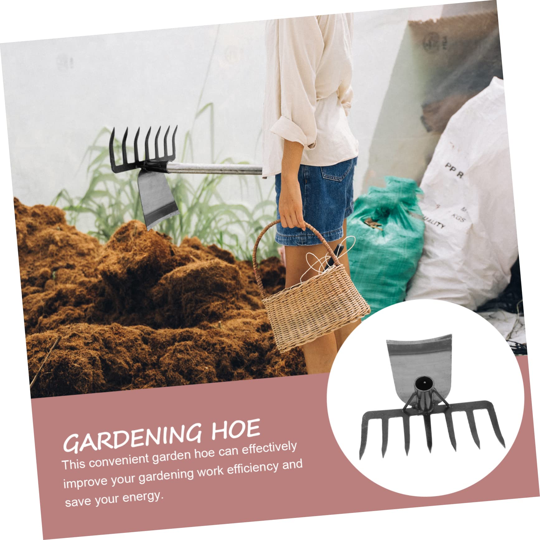 Attrezzo da Giardinaggio Multifunzione con Rastrello e Forca | Acciaio Inossidabile Nero, Design Robusto per Lavorare con Efficienza, per Orto e Piantine