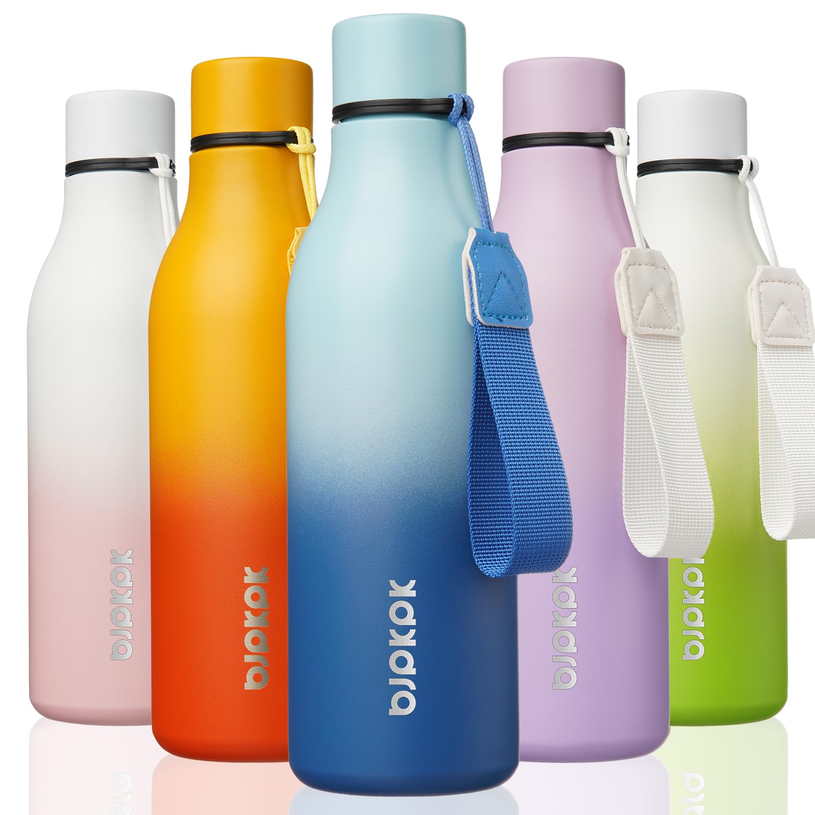 BJPKPK Insulated Water Bottles, 18 oz Stainless Steel Metal Water Bottle with Strap, BPA Free Leak Proof Thermos, Mugs, Flasks, Reusable Water Bottle for Sports & Travel, Sky